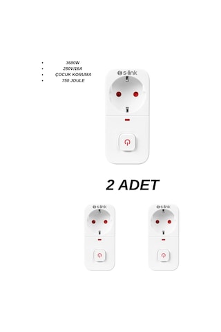 S-link Sl-010 Anahtarlı Akım Korumalı Tekli Priz 16a/250v 750 Joule - 2 Li Paket Akım Korumal Priz
