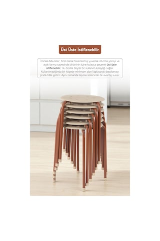 İronika Otto Metal Gövdeli Modern Tabure Mutfak Bahçe Taburesi - 6 Adet Krem Kahverengi