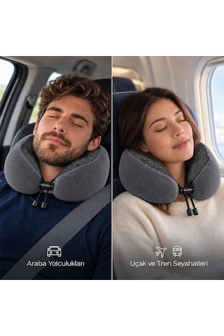 Seyahat Boyun Yastığı Hafızalı Köpük, 360 Destekli, Ortopedik Seyahat Yastığı - Ayarlanabilir Çene Desteği, Yumuşak Kumaş, Yıkanabilir Kılıf, Gizli Fermuar, Uçak Ve Araç Seyahatleri İçin