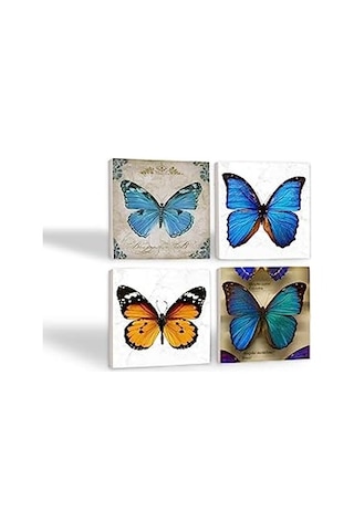 Kelebek Taş Bardak Altlığı Seti - 4 Parça - Dekoratif, Rustik Mutfak Aksesuarı, 10x10 Cm, Kaydırmaz Tabanlı, Ş Genel