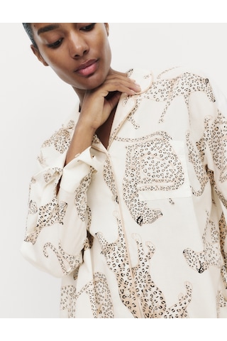 Marks & Spencer Saf Pamuklu Desenli Pijama Üstü T37003656T Krem Mix