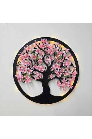 Led Işıklı Ve Pembe Sakura Hayat Ağacı Tablo 40cm