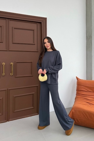 Mezka Basic Yumuşak Premium Kumaş Uzun Beli Lastikli Bol Paça Modal Alt-üst Takım Füme