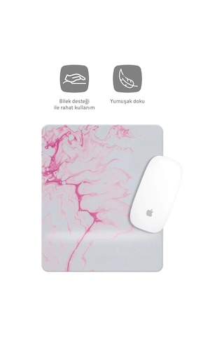 Pembe Beyaz Desenli Bilek Destekli Dikdörtgen Mouse Pad Mouse Altlığı. Mousepad