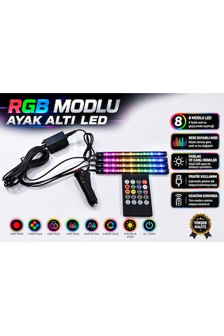 Rgb Modlu Ayak Altı Led Aydınlatma Seti Çakmaklık Girişli Kumandalı Sese Duyarlı