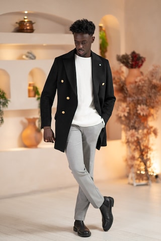 Paul Martin İtalyan Yaka Yünlü Kruvaze Kaşe Kaban Siyah