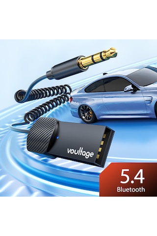Voultage Bluetooth 5.4 Kablosuz 3.5 mm AUX Ses Alıcısı Adaptörü – USB Güçlü, Metal Gövde, Dahili Mikrofon, Eller Serbest