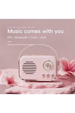 Geeroyoo Pembe Retro Bluetooth Hoparlör - Fm Radyo, Tf Kart, Aux Girişi, 1500mah Pil, Kaliteli Ses İle Ev Ve Dışarı Kullanım