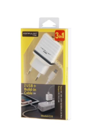 C33 Hızlı Şarj Cihazı 3in1 Dahili Micro Usb Kablolu