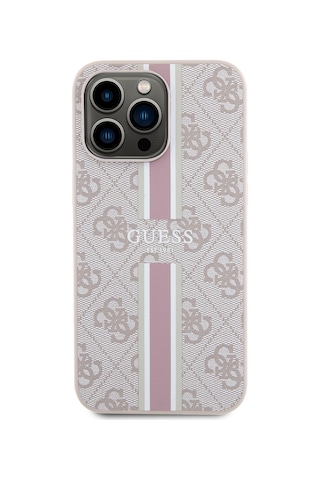 Apple Uyumlu iPhone 15 Pro Max Kılıf Guess Lisanslı Magsafe Şarj Özellikli 4g Şerit Tasarımlı Printed Kapak Pembe