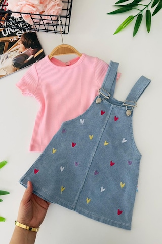 Miniğimin Cicileri Renkli Kalp İşleme Detaylı Kız Bebek Jile Takım Pembe