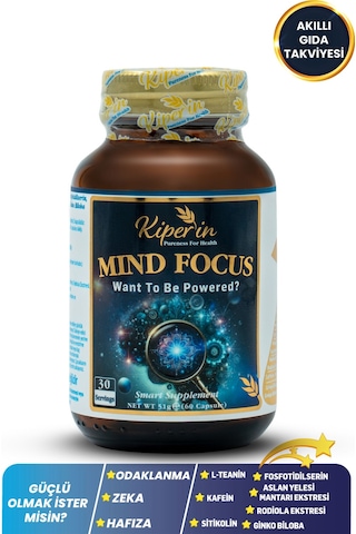Kiperin Mind Focus Aslan Yelesi Mantarı, Sitikolin, Rhodiola, L-theanin 60 Kapsül