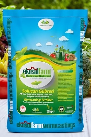 Ekosolfarm%100 Solucan Gübresi 25 Kg Organik Gübre Tüm Bitkilerde Kullanıma Uygun Katı Toz Formda Gübre 0.1 KG