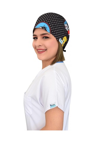 Unisex Twetty Desenli Doktor Hemşire Aşçı Cerrahi Bonesi Beyaz Beyaz