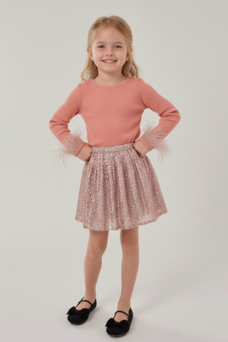 My Kids Wear Kız Çocuk Bayramlık Bordo Payet Etek Takımı 12532 Bordo