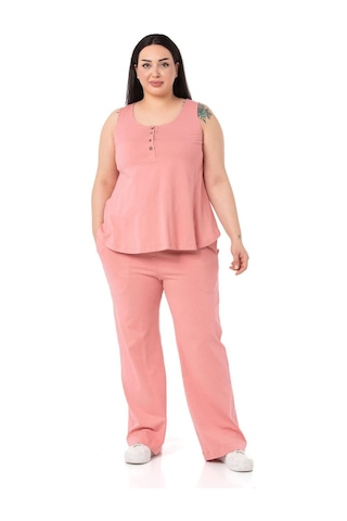 Büyük Beden Penye Pembe Eşofman Takımı-pembe Pembe