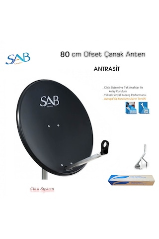 Sab 80 Cm Offset Çanak Anten - Antrasit Siyah