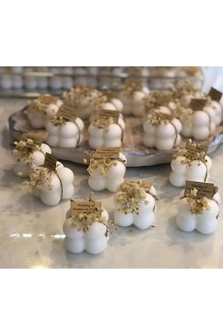 Hediyelik 10 Adet Süslemeli Bubble Mum, Nikah Şekeri, Doğum, Sünnet, Düğün, Nişan, Söz