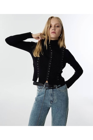 Twist Agraf Kapama Siyah Kadın Kazak Tw6250050159 Siyah