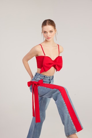Holly Lolly Yüksek Bel Kurdele Detaylı Wide Leg Kyla Jean Pantolon Mavi