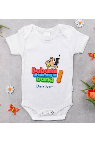 Bitmeyenkartus Bk Kids Isimli Babamı Aratmayın Bana Tasarımlı Bebek Body Zıbın - Beyaz
