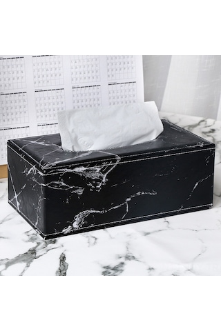 Youmex Lüks Mermer Desenli Deri Havlu Kutusu - Büyük Boy Kare, Ev/hotel/restoran Dekorasyonu, Kaliteli Ve Şık Tasarım