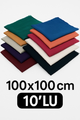 10'lu Flamlı Düzrenk Dağıtmalık Hac Umre Hediyelik Çeyizlik Flamlı Pamuk Eşarp Yazma Çok Renkli