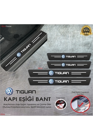 Volkwagen Tiguan Logolu Karbon Kapı Eşiği Koruyucu Suni Deri 4'lü Set