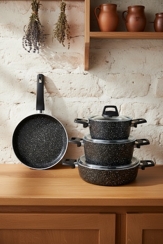 Bernardo Vormi 7 Parça Tencere Seti Siyah Siyah