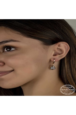 Swarovski Crystal Taşlı Gümüş Yeşil Taşlı Damla Sallantılı Kadın Küpe