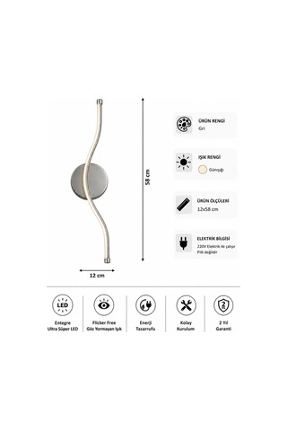 AvizeGO Vetro Modern Led Duvar Apliği Günışığı Gri