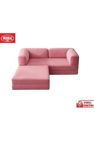 Herev 180x180 Cm 50 Dns Modüler Köşe Koltuk Fitilli Kadife Kumaş, Yatak Olabilen, Modern Tasarım Şark Köşe Pembe