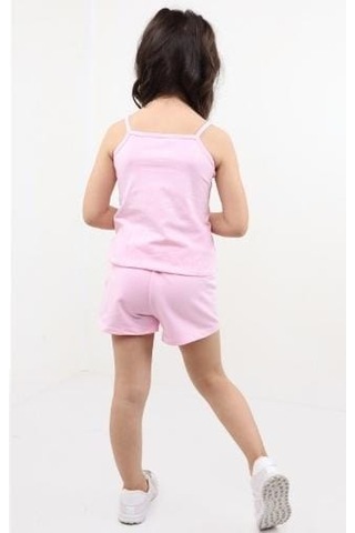 Toontoy Kids Toontoy Kız Bebek 2'li Takım Baskılı Kare Yaka T-shirt & Beli Lastikli Şort - Garni Detaylı Açık Pembe