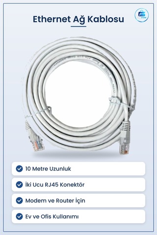 Network Kablosu 10 Metre Ethernet Ağ Rj45 Modem Router Bilgisayar