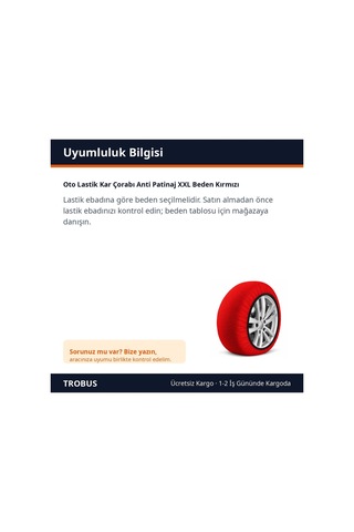 Trobus Oto Lastik Kar Çorabı Anti Patinaj Xxl Beden Kırmızı