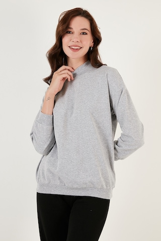 Lela Pamuklu Dik Yaka Basic Örme Bayan Sweat 5863323 Gri Melanj