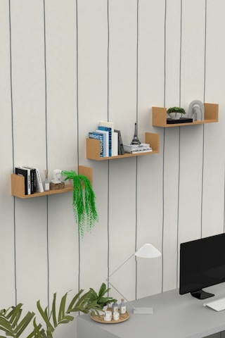 Ahşap Dekoratif Duvar Rafı Üçlü