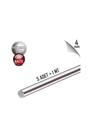Paslanmaz Çelik Ø4mm Çubuk Mil 316 Kalite 1 Metre 5 ADET