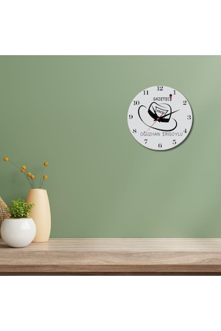 Gazetecilere Özel Tasarımlı Hediye Duvar Saati Cam Duvar Saati Beyaz