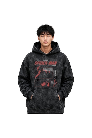 Sevbano Spider-man Örümcek Adam Kahraman Baskılı Unisex Oversize Yıkamalı Siyah