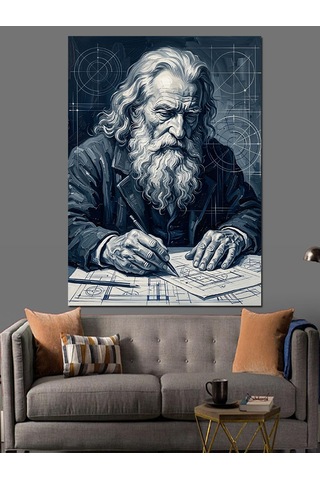 Plan Çizen Leonardo Da Vinci Dekoratif Kanvas - Mdf Ahşap Tablo