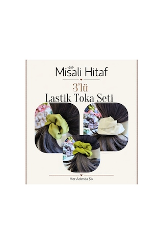 3'lü Lastik Toka Seti Kadın Saç Tokası Saç Lastiği Fıstık Yeşili - Beyaz