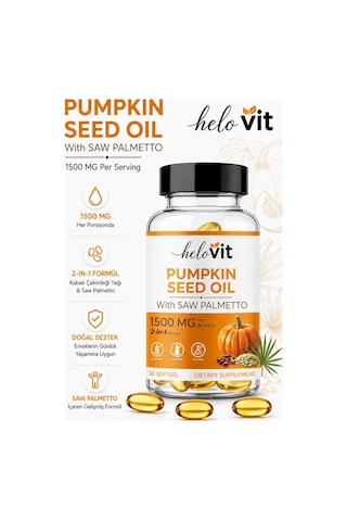 Helovit Pumpkin Seed Oil Softjel 1500 Mg & Saw Palmetto İçeren 2-in-1 Erkek Sağlığı Ve Doğal Destek 30 Softjel