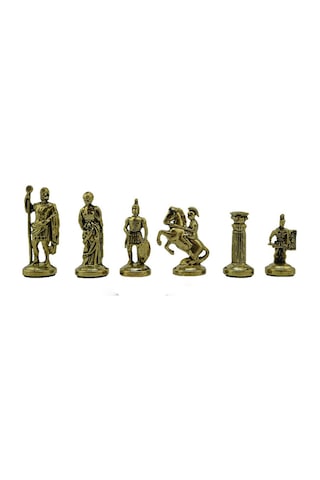 Gifthome Orta Boy Metal Roma İmparatorluğu Satranç Takımı Parlak Ve Ceviz Desenli Sandıklı Mdf Tahtası 36x36x6 Cm.