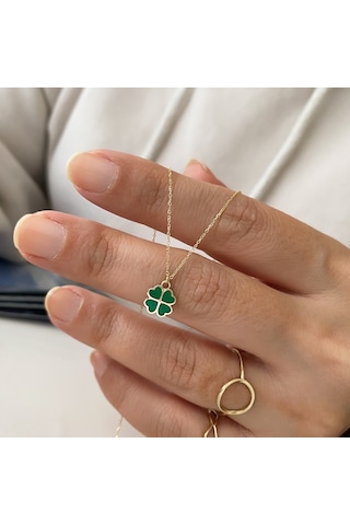 Simurg Jewellery 14 Ayar Altın Yeşil Yoncalı Kolye