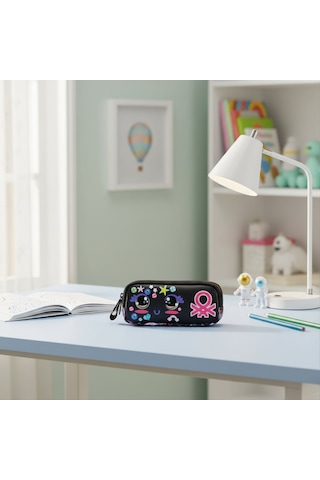 United Colors Of Benetton Çift Bölmeli Kalemlik 03689 Desenli Siyah