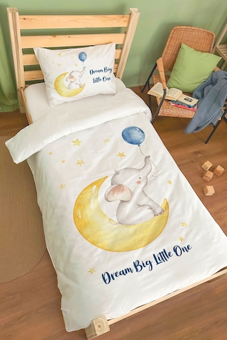 Organik Tek Kişilik Nevresim Takımı 160x220 - Sevimli Ay Fısıltısı Renkli