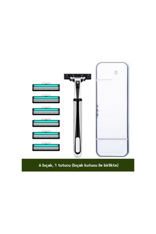 Bıçak Tıraş Makinesi Tıraş Makinesi Paslanmaz Çelik Manuel Kafa Erkek Vintage Sakal Bıçağı Sakal Bıçağı Sakal Bıçağı Elektrikli Değiştirme 6 Bıçak 1 Bıçak Sapı Bıçak Kutusu