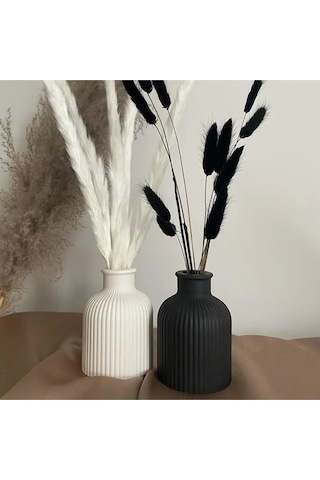 Bernami Mumluk Şamdanpinterest 2 Li 11 Cm Çizgili Siyah&beyaz Iskandinav Tarzı Bohem Vazo Pampas Vazosu Dekoratif Eşya Diğer