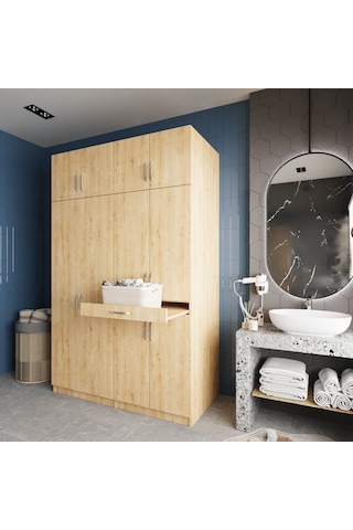 Megan Çamaşır Ve Kurutma Makinesi Dolabı Banyo Dolabı Meşe Meşe